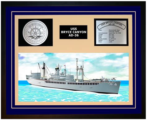 Uss Bryce Canyon Ad 36 Framed Navy Ship Display Burgundy Navy Emporium