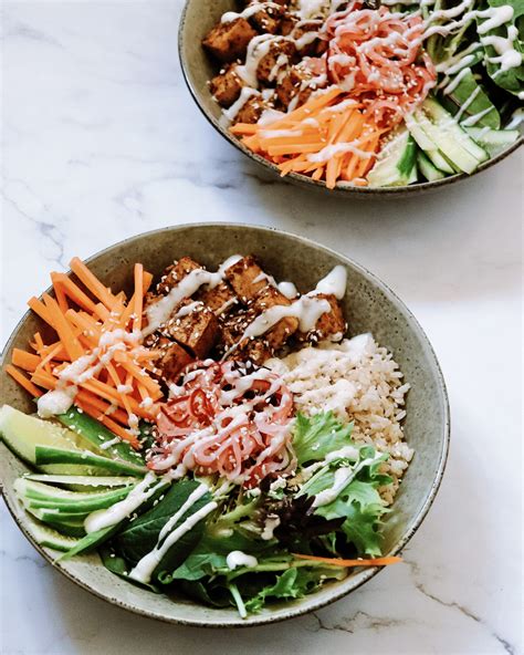 Nourish Bowl With Hoisin Tofu And Quick Pickled Onions Just Simply