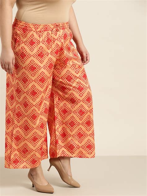 Buy Sztori Women Plus Size Orange And Red Printed Geometric Printed