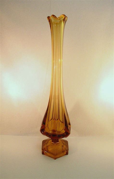 Viking Amber 16 Epic Vase Tall Narrow Footed Hexagon Base Hand Pulled Stretch Tall Vases