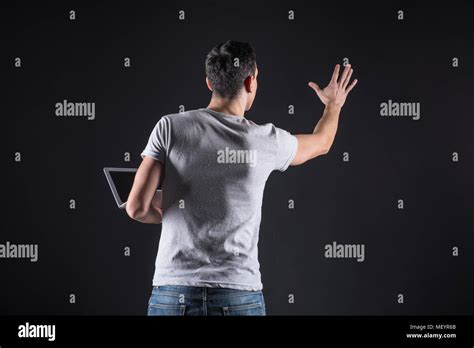 Serious Brunette Man Being Involved In Work Stock Photo Alamy