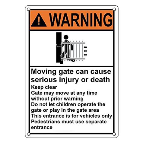 Weatherproof Plastic Vertical Ansi Warning Moving Gate Can Cause Serious Injury Sign With