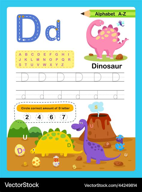 Alphabet Letter D Dinosaur Exercise Royalty Free Vector