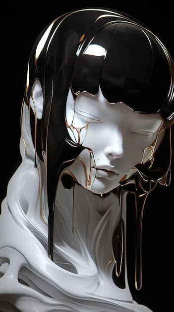 Premium Ai Image A Woman S Face With Gold Paint Dripping Down Her Hair