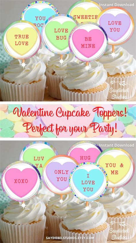 Valentine S Day Cupcake Toppers Conversation Heart Cupcake Toppers Valentine Party Favors