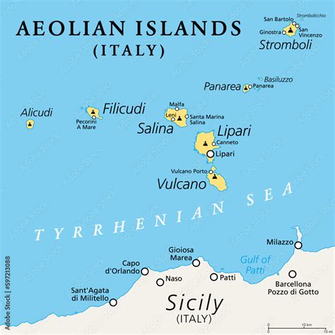 Aeolian Islands Italia Political Map Volcanic Archipelago In The