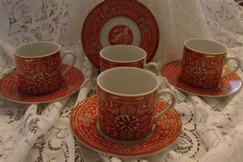 NEW Vintage Georges Briard Imperial Brocade China Set Of Four Cups And