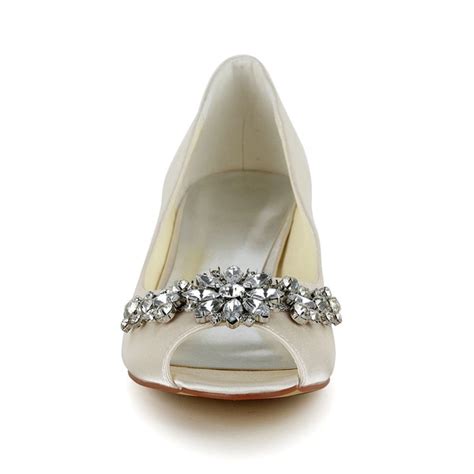 Women S Satin Cone Heel Peep Toe Sandals With Rhinestone