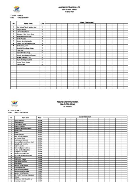 Absensi Eskul Sains Pdf