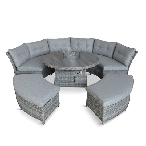 St Tropez Stone Curved Dining Modular With Gas Firepit Table Lg