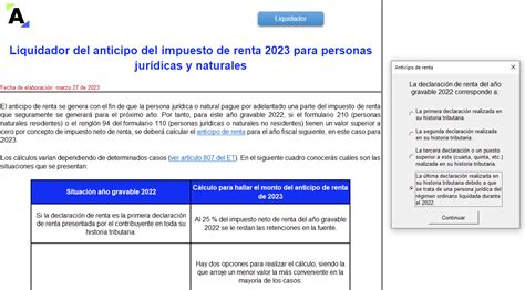 Liquidador Del Anticipo Del Impuesto De Renta Para Personas