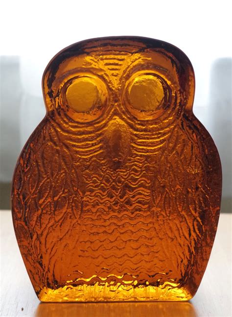 Mid Century Modern Blenko Glass Owl Bookend Dark Amber Color Etsy