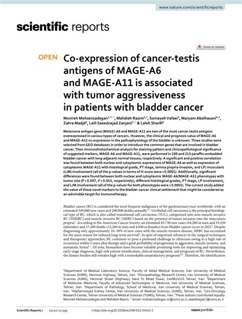 Pdf Co Expression Of Cancer Testis Antigens Of Mage A6 And Mage A11