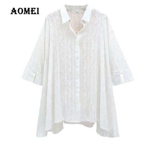 Women White Shirts Blouse Three Quarter Sleeve Casual Fashion Loose