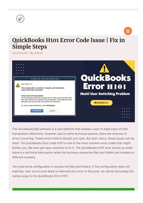 PPT 5 QuickBooks H101 Error Code Issue PowerPoint Presentation Free