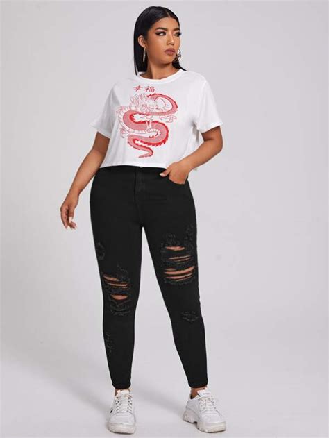 SHEIN Essnce Jeans Ajustados Rotos Con Bolsillo Oblicuo Moda De Mujer