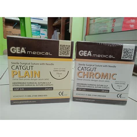 Jual Benang Catgut Plain Chromic Needle 3 0 Jarum Suture GEA