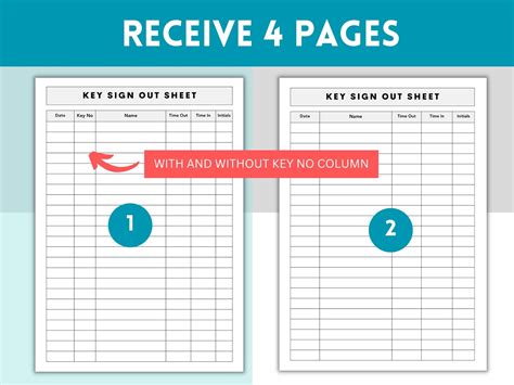 Key Sign Out Sheet Key Signature List Contact List Sign In Out Form