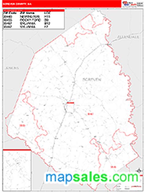 Screven County GA Wall Map Red Line Style By MarketMAPS