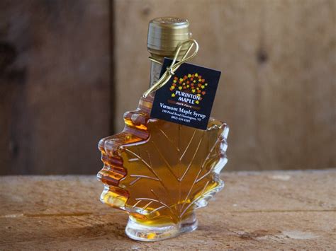 Vermont Maple Syrup In A Maple Leaf Glass Bottles