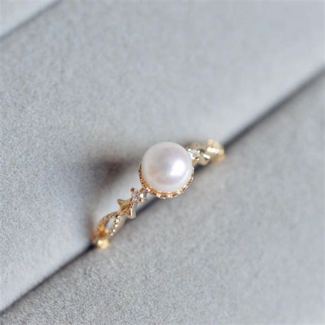 Pearl Engagement Ring 18k Gold Vintage Pearl Engagement Ring 14K Rose