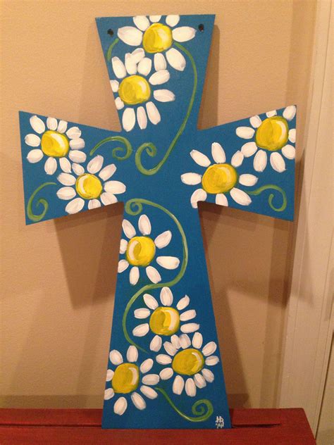 Wooden Cross W Daisies Wood Crosses Diy Painted Wooden Crosses Mosaic