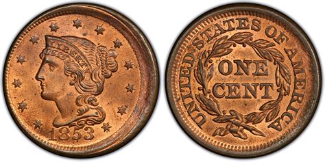 1853 1C Newcomb 19 RB Regular Strike Braided Hair Cent PCGS CoinFacts