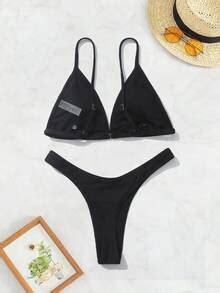 SHEIN Swim SXY Summer Beach Solid High Cut Bikini SHEIN USA