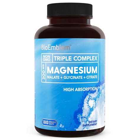 Bioemblem Triple Magnesium Complex 300mg Of Magnesium Glycinate Malate And Citrate For Muscles