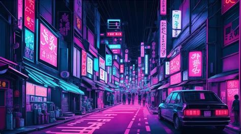 Premium Photo | Wallpaper photo streets of Tokyo city night neon lights hand drawn illustration