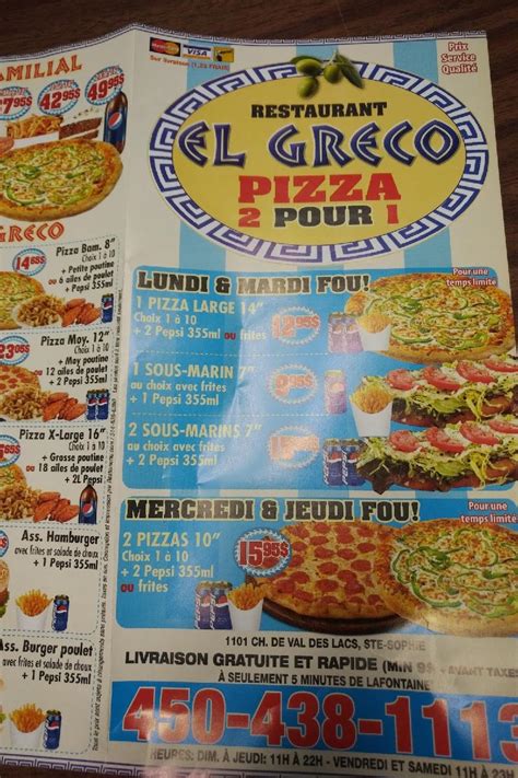 Menu at Restaurant El Greco, Montreal