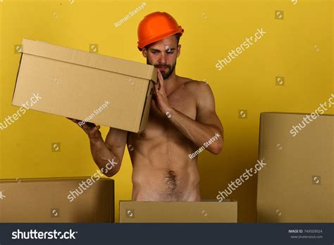 Man Standing Naked Cardboard Box Macho Stock Photo 749509924 Shutterstock
