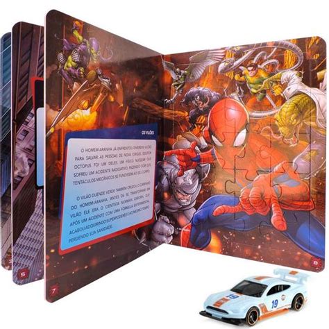 Carrinho Hot Wheels Custom Ford Mustang Gt Livro Quebra Cabe As Homem Aranha Mattel