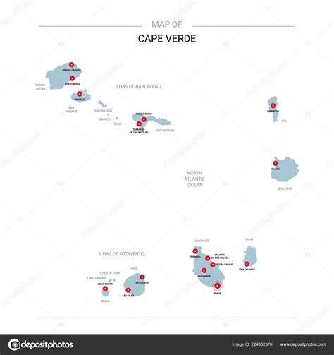 Cape Verde Vector Map Editable Template Regions Cities Red Pins Stock