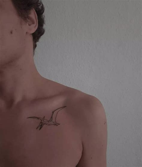 Pterodactyl Tattoo Located On The Collarbone Fine Line