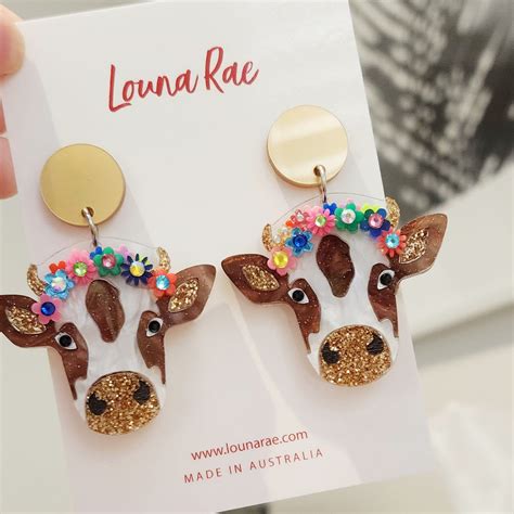 Cow Dangle Earrings Brown Louna Rae