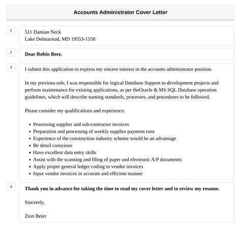 Accounts Administrator Cover Letter Velvet Jobs