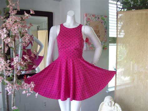 Fuchsia Polka Dot Dress Blt In Bra Criss Cross Tic Tac Toe Open Back