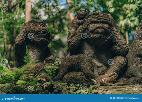 Stone Monkeys Statues In Sacred Monkey Forest Stock Image Image Of