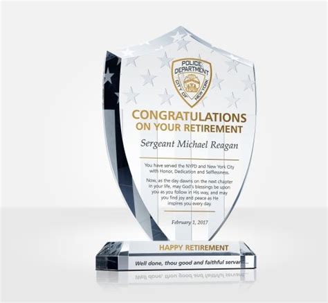 Shield Police Retirement Plaque - DIY Awards