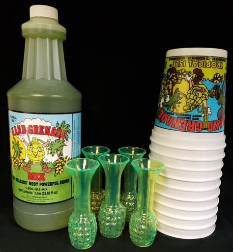 Hand Grenade Mix Drink Pack W 5 Hand Grenade Shot Glasses Tropical Isle