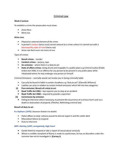 Criminal Law Lectures Notes 1st Year Criminal Law Week 1 Lecture To