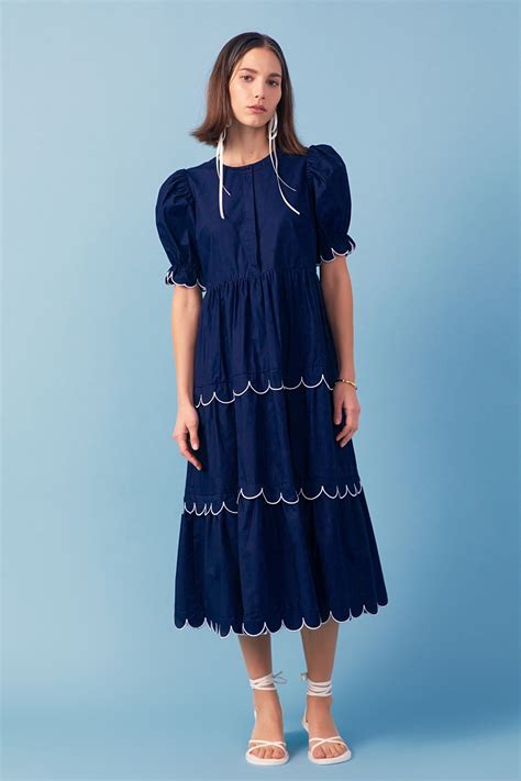 Scalloped Edge Midi Dress English Factory