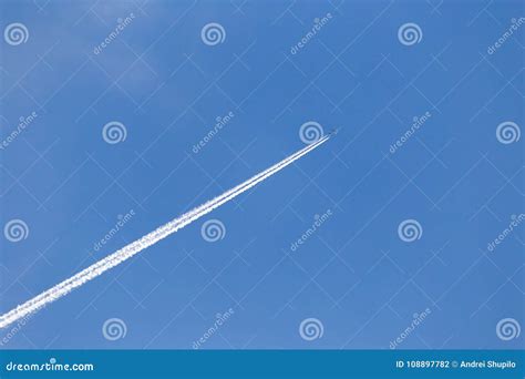 Trace Of The Aircraft In The Sky Stock Photo Image Of Blue Daylight