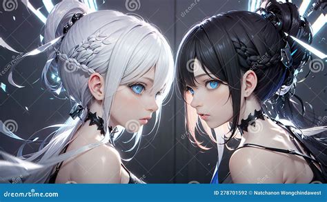Generative Ai Girls With Backpacks In School Anime Stock Photography