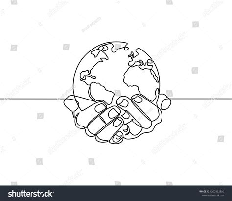 Continuous One Line Drawing Hands Holding Earth Royalty Free Stock