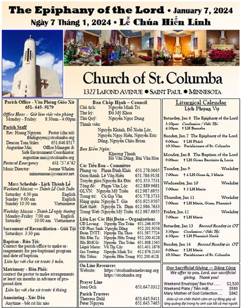 Sunday Bulletin January Church Of Saint Columba