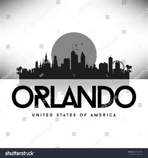 Orlando Florida Black Skyline Silhouette Vector Stok Vekt R Telifsiz