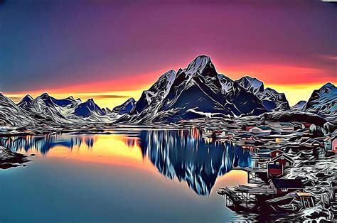 Norway sunset on lake Digital Art by Nenad Vasic | Pixels