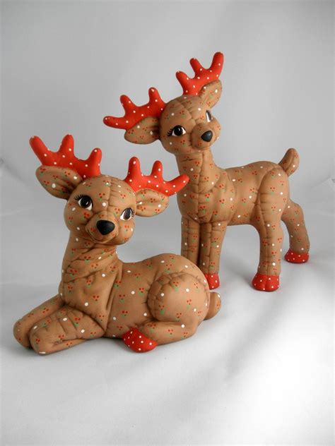 Large Ceramic Christmas Deer Figures 80s By Luckylenorevintage